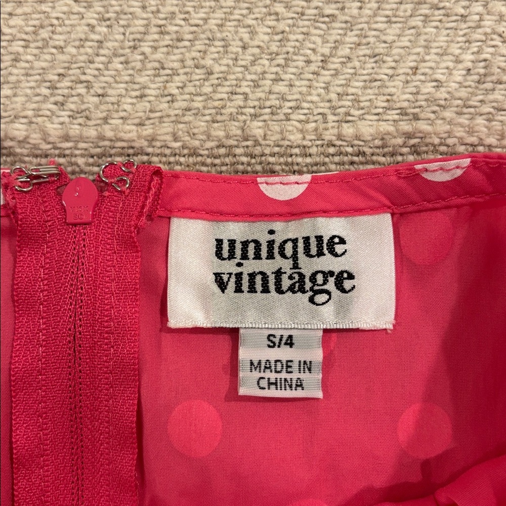 Unique Vintage Pink Polka Dot Midi Dress Pockets Retro 50s Inspired Swing Size S - Picture 4 of 7